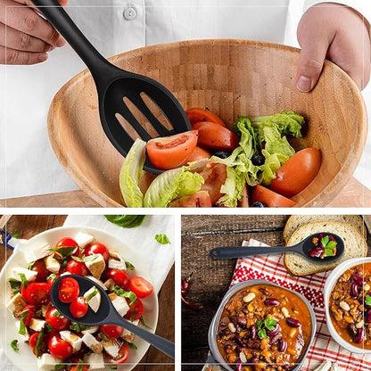 Silicone Nonstick Utensils, Set of 3, Black, Silicone Cooking Utensils Set, Turner/Spatula and Spoons - Heat Resistant, Nonstick Cookware, Dishwasher Safe