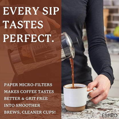 ESPRO 100 Count Coffee Paper Filters - for ESPRO Coffee French Press, P3/P5/P6/P7, 18 Ounce