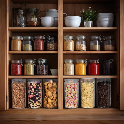Pumtus 8 Pack Clear Plastic Jars with Lid, 46 OZ Round Candy Storage Jars, Empty Large Mason Jars, Tall PET Canisters Cylinders, Wide Mouth Pantry Container for Dry Food, Spice, Nuts, Noodles