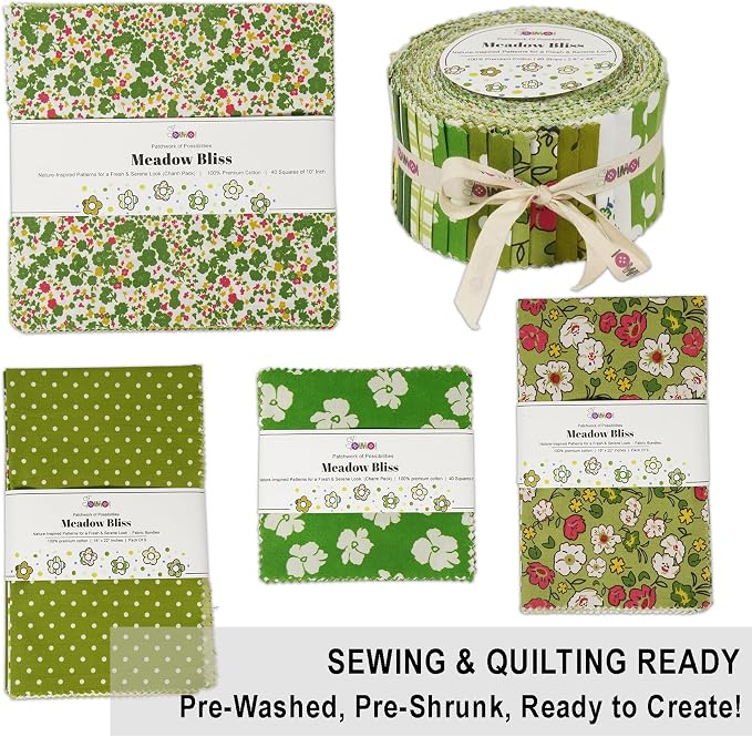 Soimoi 40 Pcs 10 x 10 inches Quilting Fabric Bundles Precut, DIY Cotton Fabric Squares, Printed Layer Cakes Patchwork Materials for Crafts Cloths Decor,Charm Squares for Quilts,Sewing - Meadow Bliss
