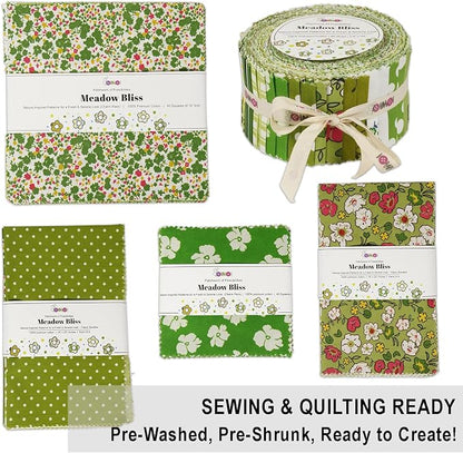 Soimoi 40 Pcs 10 x 10 inches Quilting Fabric Bundles Precut, DIY Cotton Fabric Squares, Printed Layer Cakes Patchwork Materials for Crafts Cloths Decor,Charm Squares for Quilts,Sewing - Meadow Bliss