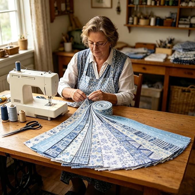 Nodsaw Blue Floral Jelly Roll Fabric Strips, 2.5" x 44" 42 Pcs Soft Cotton Pre-Cut Quilting Fabric Strips for Rug, Blanket, Quilt, Table Runner, and DIY Sewing Craft Projects, Sunshine Blooms