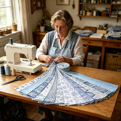 Nodsaw Blue Floral Jelly Roll Fabric Strips, 2.5" x 44" 42 Pcs Soft Cotton Pre-Cut Quilting Fabric Strips for Rug, Blanket, Quilt, Table Runner, and DIY Sewing Craft Projects, Sunshine Blooms