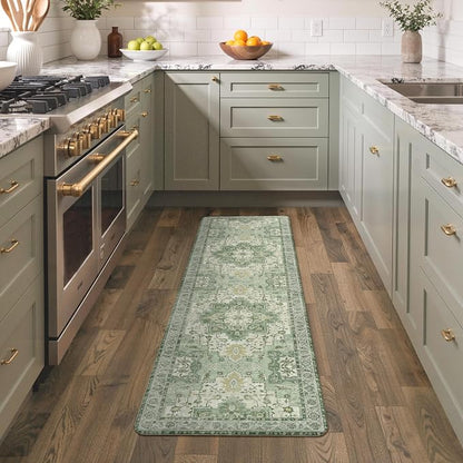 GENIMO Kitchen Mats for Floor, Washable Anti Fatigue Mat for Cushioned, 17.3"x59", Waterproof Kitchen Rugs, Non Slip Foam Comfort Standing Mat Rug for Home, Runner, Sink, Laundry, Light Green