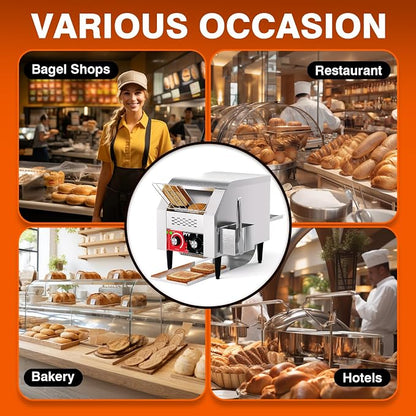 PYY Commercial Conveyor Toaster 150pcs/h - Electric Conveyor Belt Toaster for Toast, Bun, Bagel, Bread, Heavy Duty Stainless Steel Toaster Oven for Restaurant, Bakery, Buffet Use
