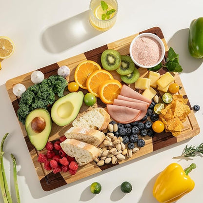 THETCHRY Cutting Boards for Kitchen, Checkered Cutting Board with Juice Grooves, End Grain Cutting Board for Meat and Vegetables, Large Butcher Block Serving Tray with Gift Box, 16.5" x 11.6" x 0.8"