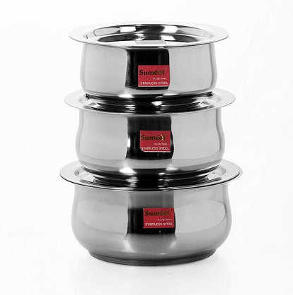 Sumeet Stainless Steel Cookware Set With Lid, 2.6, 3.3 L, 3 Piece (Steel), 3.3 liter