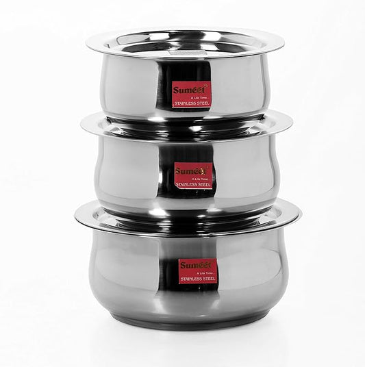 Sumeet Stainless Steel Cookware Set With Lid, 2.6, 3.3 L, 3 Piece (Steel), 3.3 liter