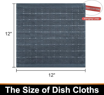 Mordimy 100% Cotton Terrycloth Kitchen Towels and Dishcloths Sets, Soft and Absorbent Checkered Dish Towels, Quick Drying Dish Rags for Washing Dishes, 4 Pack 16" x 26" & 4 Pack 12" x 12", Grey
