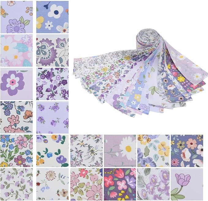 40-Pcs Light & Fresh Floral Fabric Strips - Precut Cotton for DIY Quilting & Home Decor