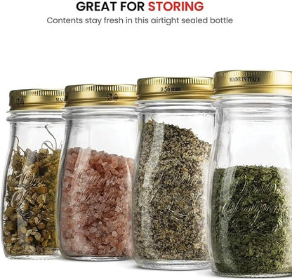 Bormioli Rocco Quattro Stagioni Bottles (Set of 6) - 13.5 Oz. Clear Glass with Twist Lids for Food Preserving, Beverage Serving, Homemade Gifts, Sauces & Infused Drinks - Airtight, Made in Italy