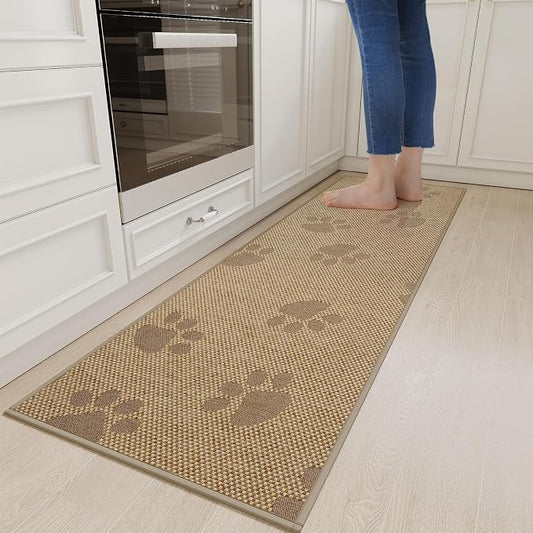 YDKGL Non-Slip Kitchen Mats for Floor, Soft Woven Linen Embroidery Kitchen Runner Rug - Super Absorbent Washable Kitchen Sink Mat with Rubber Backing for Office & Home Brown 17x59