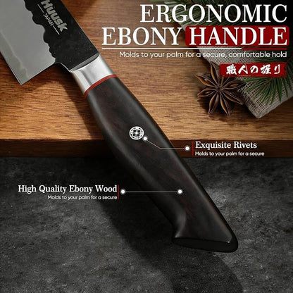 Huusk Santoku Japanese Chef Knife - Hand Forged Chef's Knives with VG10 Steel Core, Ultra Sharp 8 inch Kitchen Knife with Ergonomic Ebony Handle, Premium Wooden Gift Box for Men Women
