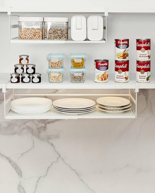 Under Shelf Storage Basket, 2-Pack Under Cabinet Shelf Organizer | Expandable Hanging Basket Holds 35 lbs Add-On Kitchen Pantry Cupboard Counter Laundry 10.04-16.81" W x 8.66" Dx 4.13" H