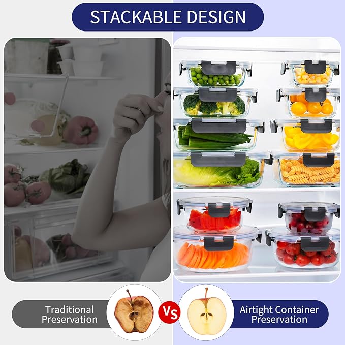 MFY 5-Pack 36 OZ Glass Storage Containers with Lids, Glass Meal Prep Containers 2 Compartment Set, Airtight Lunch Containers with Lids, Microwave, Oven, Freezer and Dishwasher Safe, White