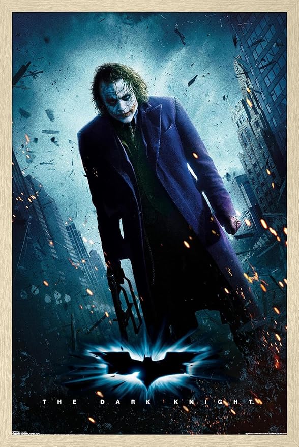 DC Comics Movie The Dark Knight - The Joker - One Sheet Wall Poster, 22.4L" x 14.7W", Blonde Framed Version