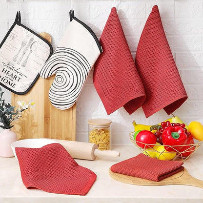 Homaxy 100% Cotton Waffle Weave Kitchen Dish Cloths, Ultra Soft Absorbent Quick Drying Dish Towels, 12 x 12 Inches, 24-Pack, Brick Red