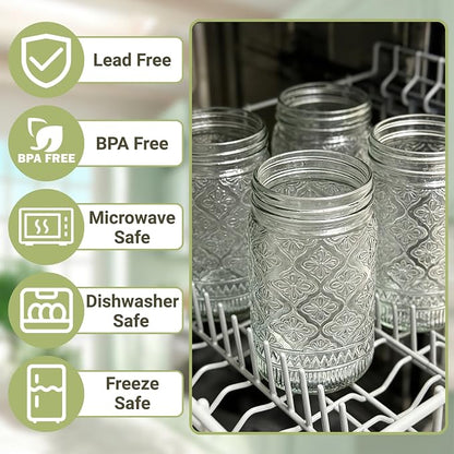 STARSIDE 4 Pack Glass Salad Jars with Plastic Lids Meal Prep, 32oz Mason Jars with Dressing Container, Leakproof Portable Salad Container for Lunch, Wet/Dry Separation Salad Pod for On-the-Go Meals