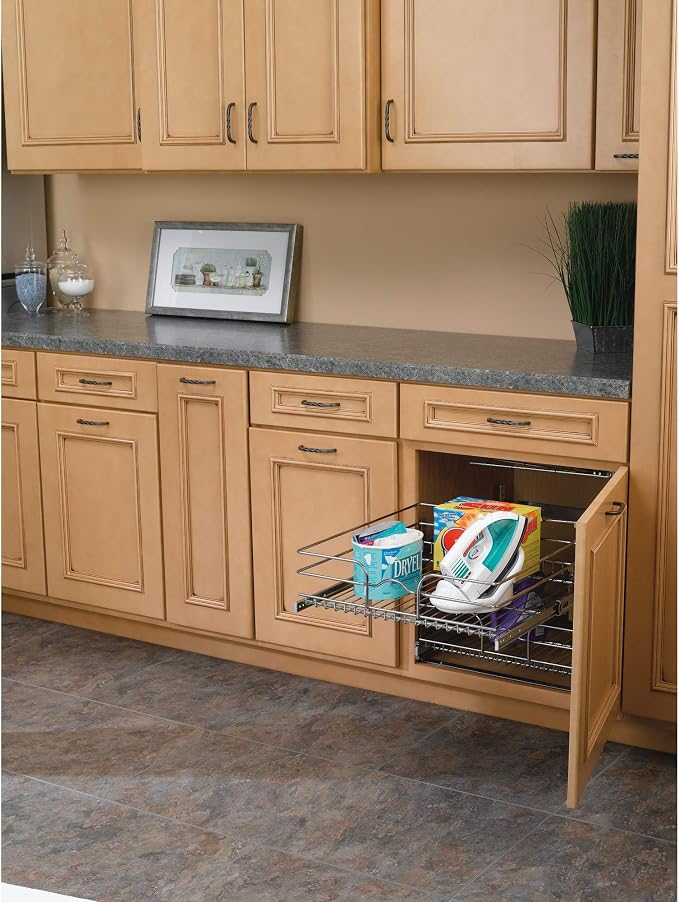Rev-A-Shelf 5WB2-2122-CR 21 in. W x 22 in. D Base Cabinet Pull-Out 2-Tier Wire Basket, Chrome