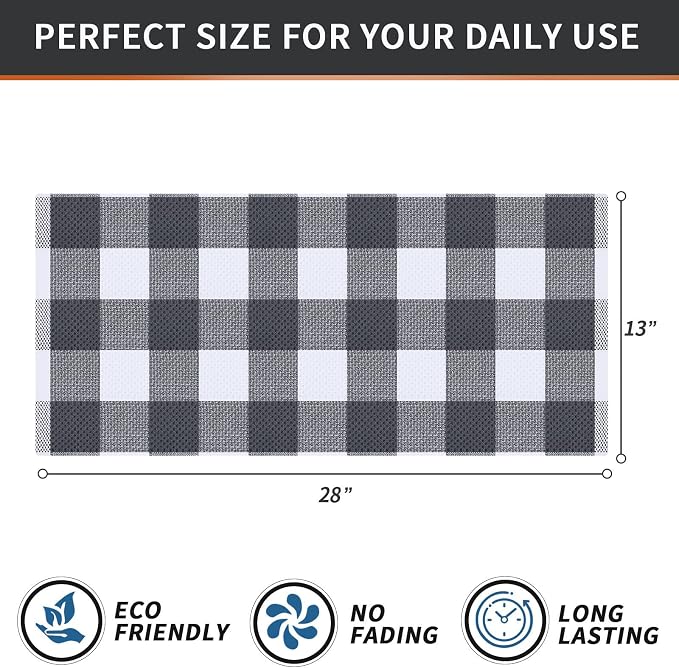 Homaxy 100% Cotton Waffle Weave Check Plaid Kitchen Towels, 13 x 28 Inches, Super Soft and Absorbent Dish Towels for Drying Dishes, 4-Pack, White & Dark Grey