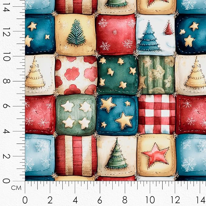 Winter Village Patchwork Cotton Fabric Panel – 6 Designs 10×10 inch + Bonus Patchwork Sheet 29.5×19.6 inch, 100% Cotton 140 GSM (USA Size)
