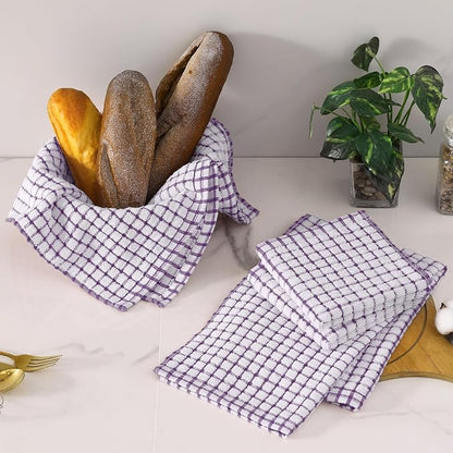 Homaxy Kitchen Towels and Dishcloths Set, 16 x 25 and 12 x 12 Inches, Set of 12 Cotton Terry Kitchen Dish Towels, Super Soft and Absorbent Dish Cloths, Purple