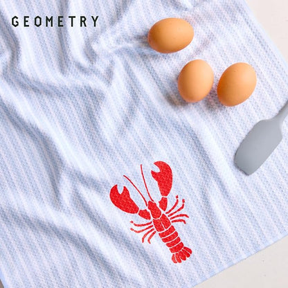 GEOMETRY Tea Towels – Spring & Summer Collection – Quick-Dry, Ultra-Absorbent, Reusable Microfiber Kitchen Towels for Drying & Cleaning - Lobster Bay - 2 Pack