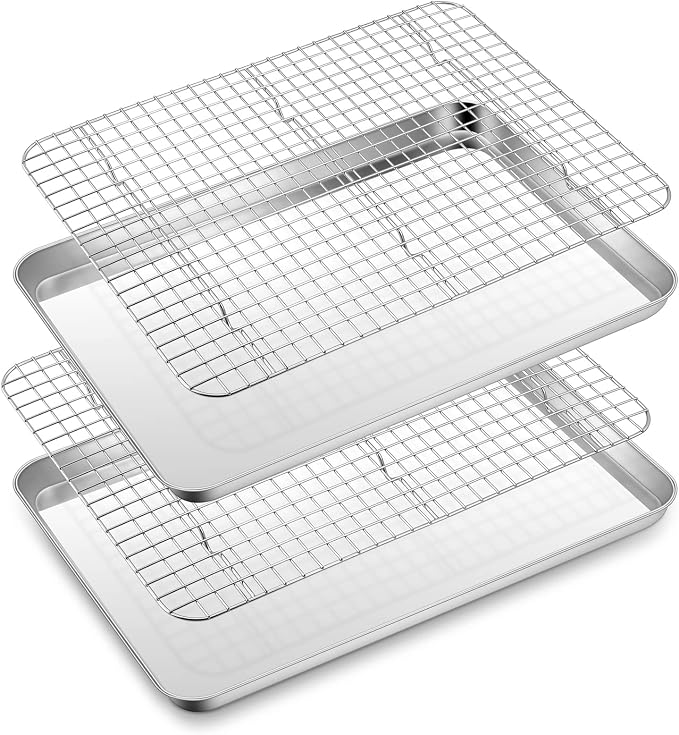 Half Sheet Baking Pan with Rack Set, E-far 18”x13” Cookie Sheet for Oven, Rimmed Stainless Steel Tray with Wire Cooling Rack for Cooking Roasting Resting Bacon Meat Steak - Dishwasher Safe