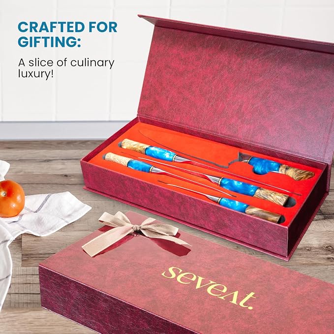 Damascus Kitchen Knife Set | 67-Layer Damascus Steel | Professional Japanese Chef Knife Set | Ergonomic Wood & Resin Handle | Gift Box Included (Blue, 5-Piece Set)