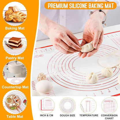 Wooden Rolling Pins for Baking, Small Dough Roller with Handle, Stainless Steel Pastry Blender Set with Pizza Dough Roller Docker, Pastry Cutter, Dough Cutter, Baking Mat, for Home Kitchen Cooking