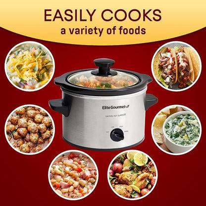Elite Gourmet MST-250XS# Electric Slow Cooker Ceramic Pot, with Adjustable Temp, Entrees, Sauces, Soups, Roasts, Stews & Dips, Dishwasher Safe (1.5 Quart, Stainless Steel)
