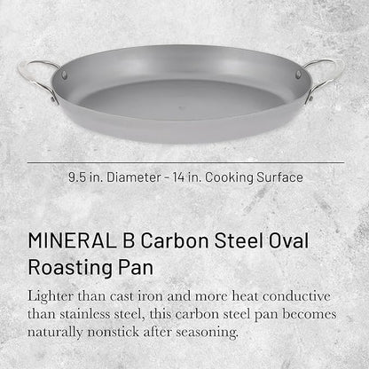 de Buyer MINERAL B Carbon Steel Oval Roasting Pan - 9.5” Diameter - Ideal for Roasting Meat, Seafood & Veggies - Naturally Non-Stick Finish - Made in France