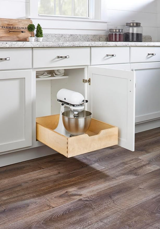 Rev-A-Shelf Standard Pullout Kitchen Cabinet Organizer with BLUM Soft-Close for Base Cabinets, Min Opening Width of 17.75", Wood, 4WDB-18SC-1