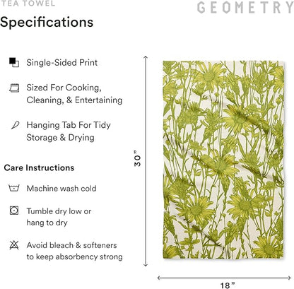 GEOMETRY Tea Towels – Spring & Summer Collection – Quick-Dry, Ultra-Absorbent, Reusable Microfiber Kitchen Towels for Drying & Cleaning - Golden Botanica - 1 Pack