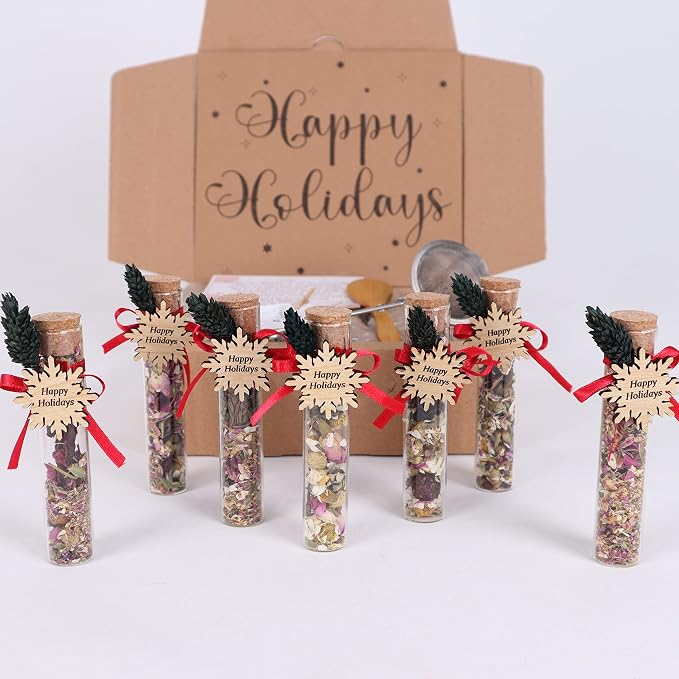 HTF Pack of 10 Christmas Decorations, Tea Party Favors for Women, New Years Eve Party Supplies, Christmas Gifts, Coworker New Year, Happy Holiday Personalized Tea Favors (CH, Snowflake)