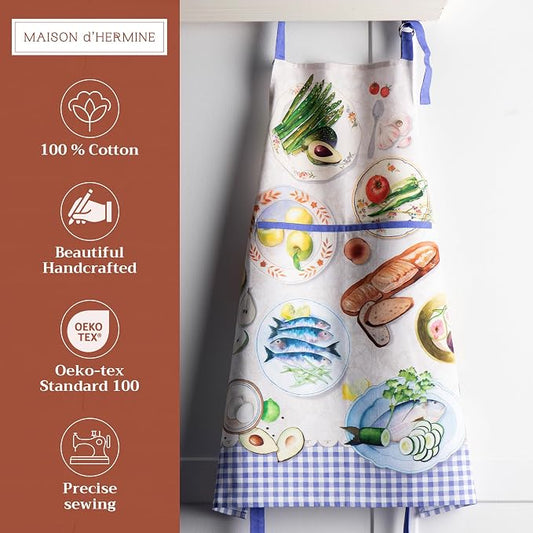 Maison d' Hermine 100% Cotton Apron for women with Pocket Kitchen Chef Apron for Men Cooking Spring Summer