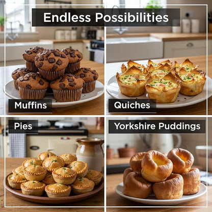 Wrenbury Muffin Pan 12 Cup Non-Stick – Deep Yorkshire Pudding Tin | PTFE & PFOA Free Carbon Steel, Warp Resistant Baking Tray for Evenly Baked Cupcakes