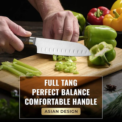 Santoku Knife – Ultra Sharp 5 Inch Meat and Vegetable Japanese Knife for Chopping, High Carbon Stainless Steel Blade, Full Tang Pakkawood Handle – Shinobi Series