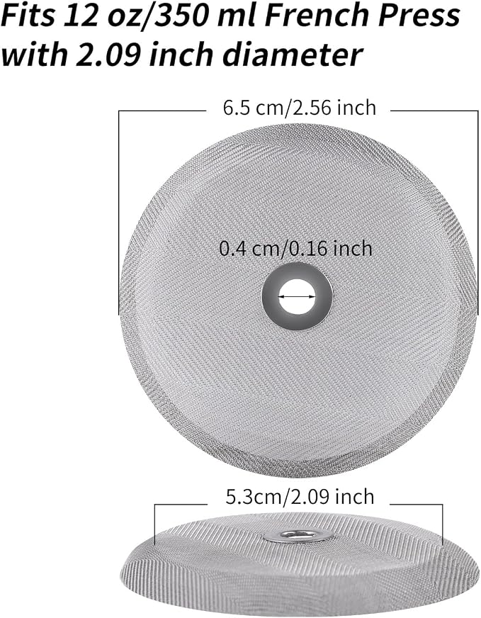Sivaphe 12 oz French Press Replacement Filter, 1-2 Cup Coffee Maker Stainless Steel Filter, 6 Pieces Mesh Screen for 350ml Small French Coffee Press