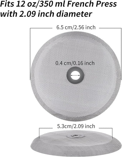 Sivaphe 12 oz French Press Replacement Filter, 1-2 Cup Coffee Maker Stainless Steel Filter, 6 Pieces Mesh Screen for 350ml Small French Coffee Press