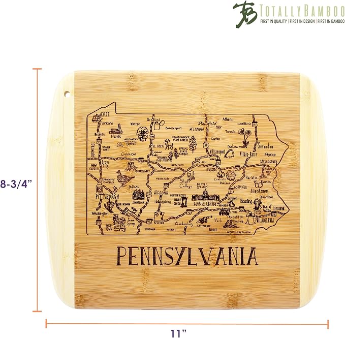Totally Bamboo A Slice of Life Pennsylvania State Serving and Cutting Board, 11" x 8.75"