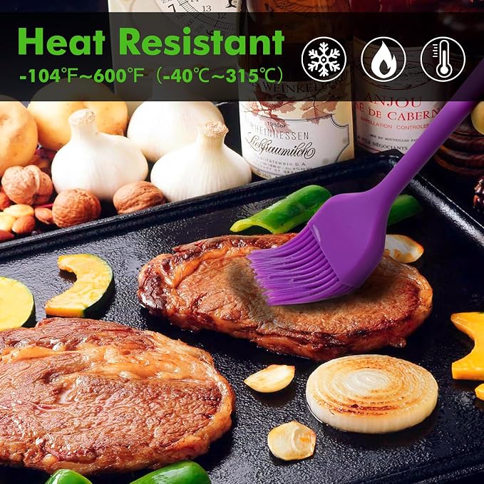 HOTEC Basting Brushes Silicone Heat Resistant Pastry Brushes Spread Oil Butter Sauce Marinades for BBQ Grill Barbecue Baking Kitchen Cooking BPA Free Dishwasher Safe (Purple) 2pcs