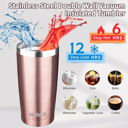 MEZMUT 20oz Tumbler Coffee Travel Mug with Lid and Straw, 4 Pack Stainless Steel Double Wall Vacuum Spill Proof Insulated Tumbler, Hot or Iced Coffee Cups for Drinks (4Pcs, Rose Gold)