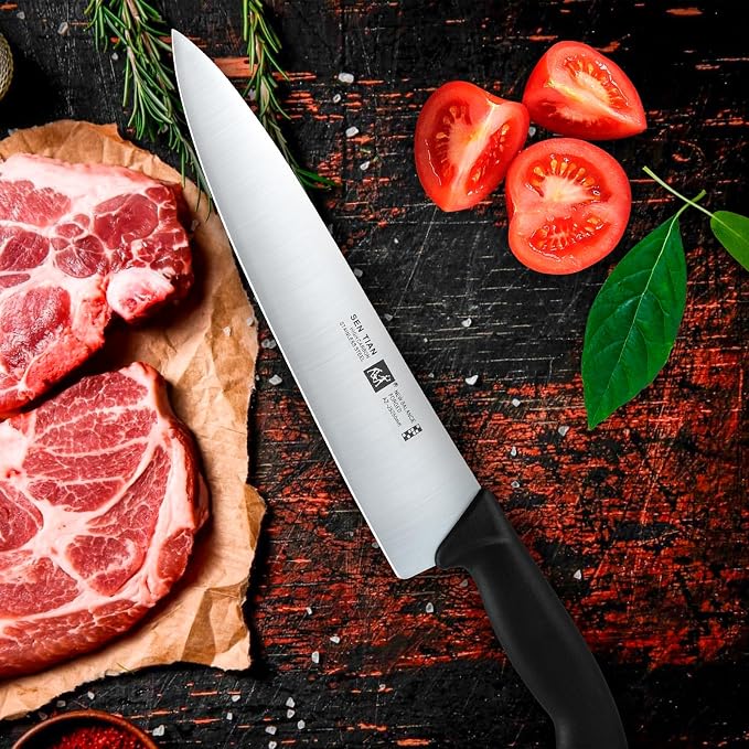 Chef Knife, Professional Kitchen Knife 10.5", Ultra Sharp High Carbon Stainless Steel Full Tang Knife with Black Ergonomic PP Handle, Japanese Chef Knife for Household and Work