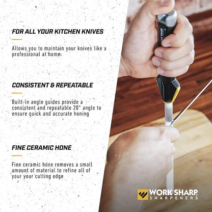 Work Sharp Kitchen Ceramic Honing Rod - Angle Guided - For Chef, Santoku, Paring, & Serrated Knives Black