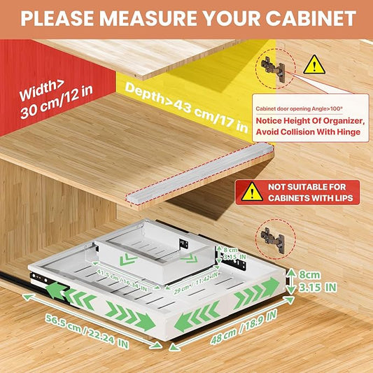 2 Pack Pull out Cabinet Organizer, Width (12"-19") Depth (17"-23"), with 3 Rails Adjustable Slide, Expandable Pullout Drawers for Cabinets, No Drill Adhesive Kitchen Drawers for Pantry Shelves