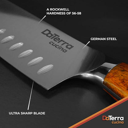 DaTerra Cucina - 7 Inch Santoku Knife – German Steel Professional Kitchen Knife with Ergonomic Rosewood Handle, Sharp, Durable, Rust Proof, Easy to Clean | Ideal for Chopping, Slicing & Dicing