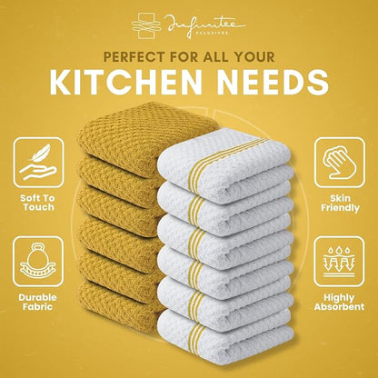 Infinitee Xclusives Premium Kitchen Towels - [Pack of 24] 100% Cotton Kitchen Hand Towels (15 x 25 Inches) - Dish Towels for Kitchen |Radiant Yellow|