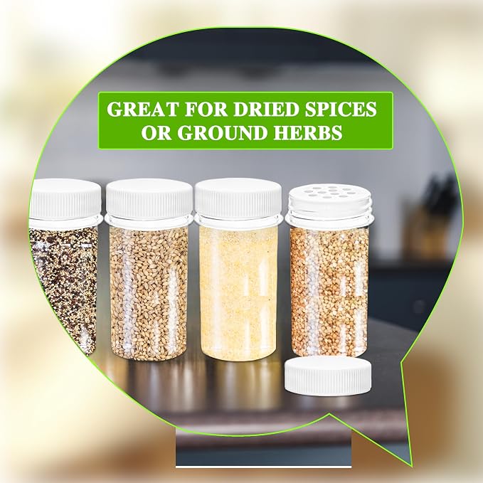 30 Pack 1 oz Mini Plastic Spice Jars with White Caps Clear Empty Spice Bottles with Sifters Small Seasoning Containers for Travel Storing Spice Seasoning Powders