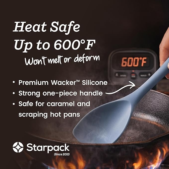 StarPack XL Spoonula The All-Rounder 13.5 Inch - LFGB Silicone Spoon Spatula, 600°F Heat Resistant, BPA-Free - One-Piece Seamless, Dishwasher Safe - for Nonstick Cookware and Deep Pots, Light Blue